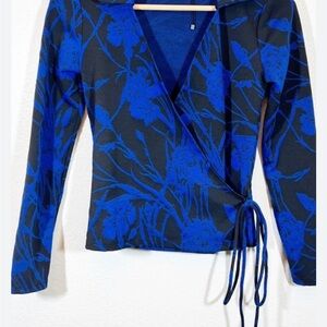 NWT Zara Blue and Black Blouse Elegant Wrap Top